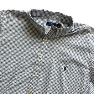 Polo Ralph Lauren Shirt Mens 2XB Big & Tall White Blue Check Button Down Classic